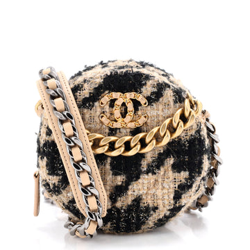Chanel 19 Round Clutch with Chain Quilted Tweed