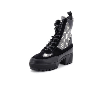 Louis Vuitton Women's Laureate Platform Desert Boots Monogram Denim with Leather and Suede