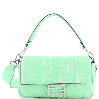 Fendi Baguette NM Bag Zucca Stitched Embossed Leather Medium