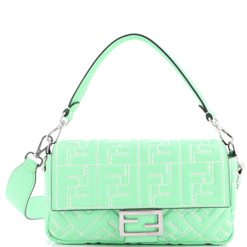 Fendi Baguette NM Bag Zucca Stitched Embossed Leather Medium