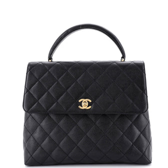 Chanel Vintage Classic Top Handle Flap Bag Quilted Caviar Jumbo