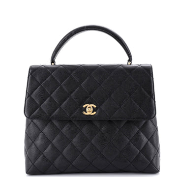 Chanel Vintage Classic Top Handle Flap Bag Quilted Caviar Jumbo