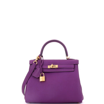 Hermes Kelly Handbag Purple Togo with Gold Hardware 25
