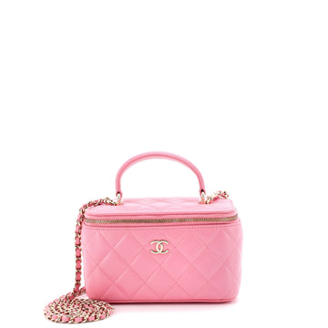 Chanel Classic Top Handle Vanity Case with Chain Quilted Lambskin Small
