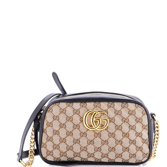 Gucci GG Marmont Shoulder Bag Diagonal Quilted GG Canvas with Leather Small