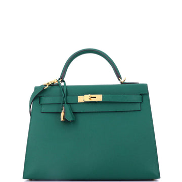 Hermes Kelly Handbag Green Epsom with Gold Hardware 32