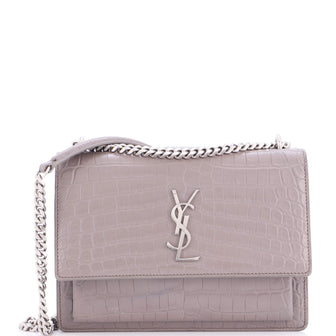 Saint Laurent Sunset Crossbody Bag Crocodile Embossed Leather Medium