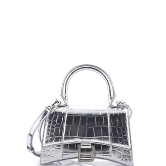 Balenciaga Hourglass Top Handle Bag Crocodile Embossed Leather XS
