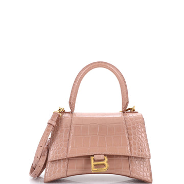 Balenciaga Hourglass Top Handle Bag Crocodile Embossed Leather Small
