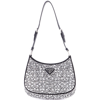 Prada Cleo Shoulder Bag Crystal Embellished Satin Small