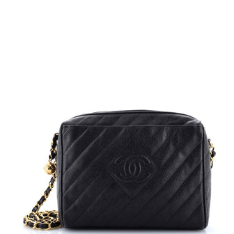 Chanel Vintage Diamond CC Camera Shoulder Bag Quilted Caviar Medium