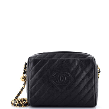 Chanel Vintage Diamond CC Camera Shoulder Bag Quilted Caviar Medium