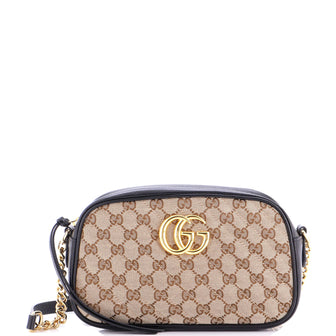 Gucci GG Marmont Shoulder Bag Diagonal Quilted GG Canvas with Leather Small