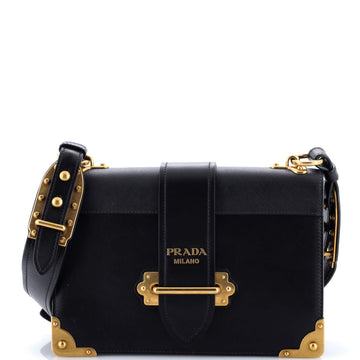 Prada Cahier Crossbody Bag Leather and Saffiano Leather Large