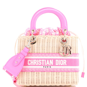 Christian Dior Lady Dior Bag Wicker and Oblique Canvas Medium