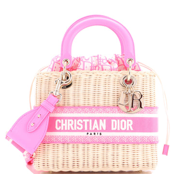 Christian Dior Lady Dior Bag Wicker and Oblique Canvas Medium