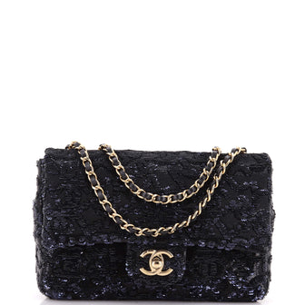 Chanel Classic Single Flap Bag Logo Sequins Mini