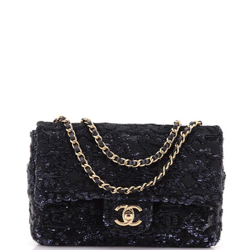 Chanel Classic Single Flap Bag Logo Sequins Mini