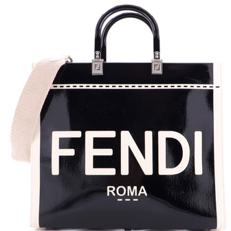 Fendi Sunshine Shopper Tote Patent with Canvas Medium
