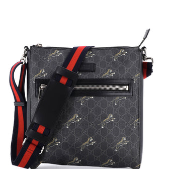 Gucci Web Strap Front Zip Messenger Bag Printed GG Coated Canvas Medium