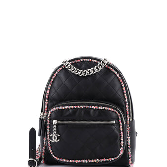 Chanel Elegant Trim Backpack Quilted Leather with Tweed Small