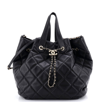 Chanel CC Dweller Drawstring Bucket Tote Quilted Lambskin Medium