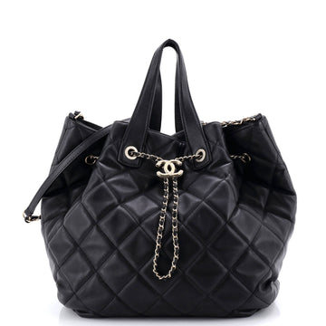 Chanel CC Dweller Drawstring Bucket Tote Quilted Lambskin Medium