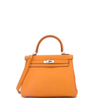 Hermes Kelly Handbag Orange Swift with Palladium Hardware 25