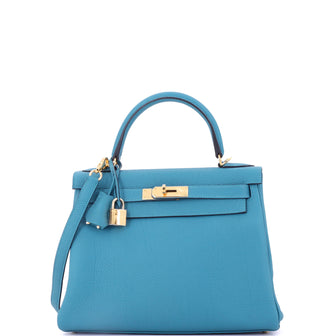 Hermes Kelly Handbag Blue Togo with Gold Hardware 28