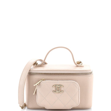 Chanel Business Affinity Top Handle Vanity Case with Chain Quilted Caviar Small