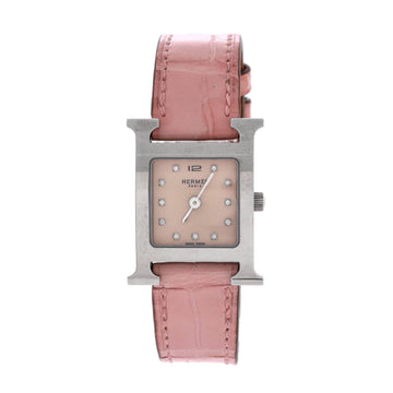 Hermes Heure H Quartz Watch Stainless Steel and Alligator with Diamond Markers and Mother of Pearl 21