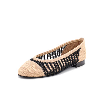 Chanel Women's CC Cap Toe Ballerina Flats Crochet Raffia