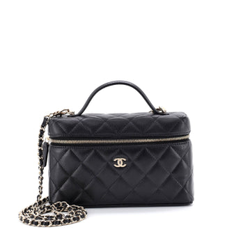 Chanel Classic Top Handle Vanity Case with Chain Quilted Caviar Small