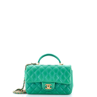 Chanel Classic Single Flap Top Handle Bag Quilted Lambskin Mini