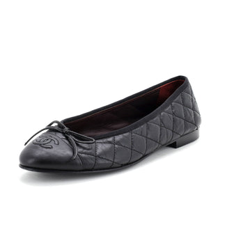 Chanel Women's CC Cap Toe Bow Ballerina Flats Quilted Leather