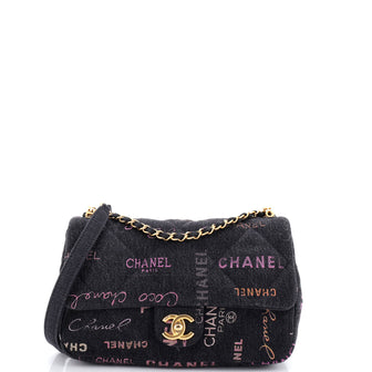 Chanel Denim Mood Flap Bag Logo Printed Quilted Denim Large