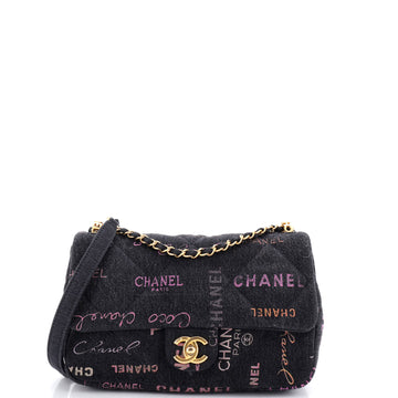 Chanel Denim Mood Flap Bag Logo Printed Quilted Denim Large