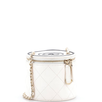 Chanel CC Round Vanity Case with Chain Quilted Lambskin Mini