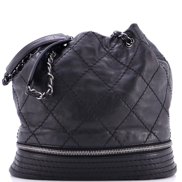 Chanel Vintage Expandable Drawstring Bucket Bag Quilted Leather Medium