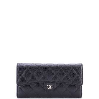 Chanel CC Gusset Classic Flap Wallet Quilted Caviar Long
