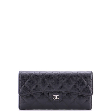 Chanel CC Gusset Classic Flap Wallet Quilted Caviar Long