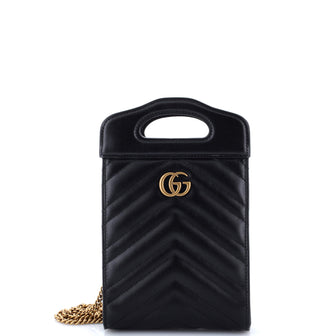 Gucci GG Marmont Top Handle Convertible Chain Tote Matelasse Leather Mini