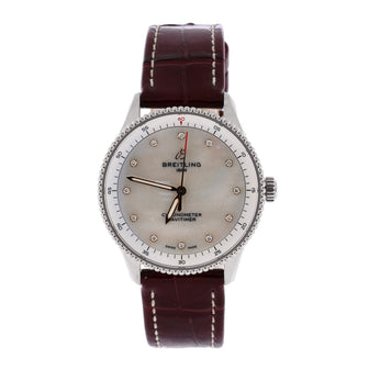 Breitling Navitimer Quartz Watch Stainless Steel and Alligator with Diamond Markers and Mother of Pearl 32