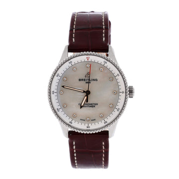 Breitling Navitimer Quartz Watch Stainless Steel and Alligator with Diamond Markers and Mother of Pearl 32