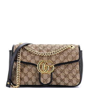 Gucci GG Marmont Flap Bag Diagonal Quilted GG Canvas with Leather Small
