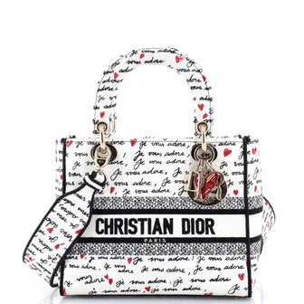 Christian Dior Lady D-Lite Bag Embroidered Canvas Medium