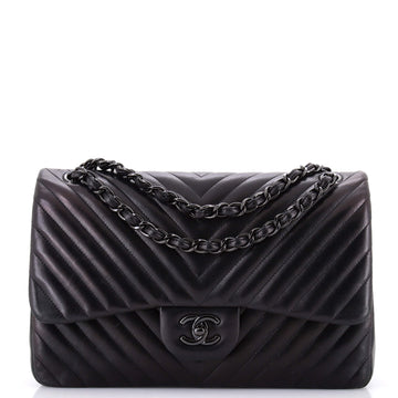 Chanel So Black Classic Double Flap Bag Chevron Lambskin Jumbo