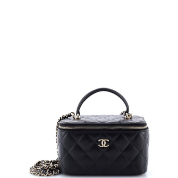 Chanel Classic Top Handle Vanity Case with Chain Quilted Lambskin Small