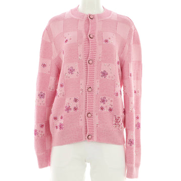 Louis Vuitton Men's Crewneck Button Up Cardigan Embroidered Damier Silk Blend