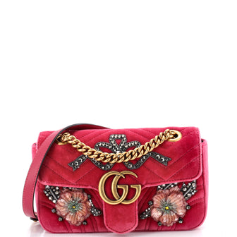 Gucci GG Marmont Flap Bag Embellished Matelasse Velvet Mini